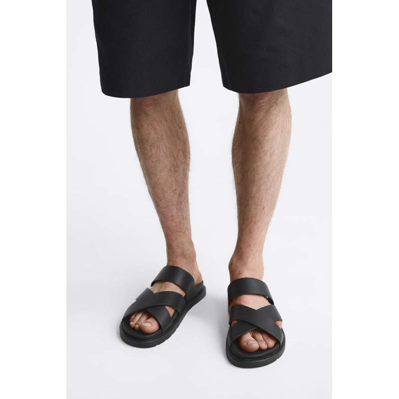 Dép nam da đen sandals Zara authentic STRAPPY size 39/43