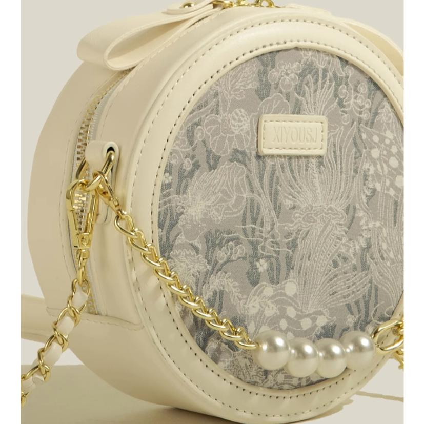 🌸Hàng Order🌸 Túi Xách Muzi&kai Chính Hãng Dáng tròn Hoạ Tiết Quai Da Phối Xích Sang Chảnh Nữ Tính 🌸Hàng Quảng Châu