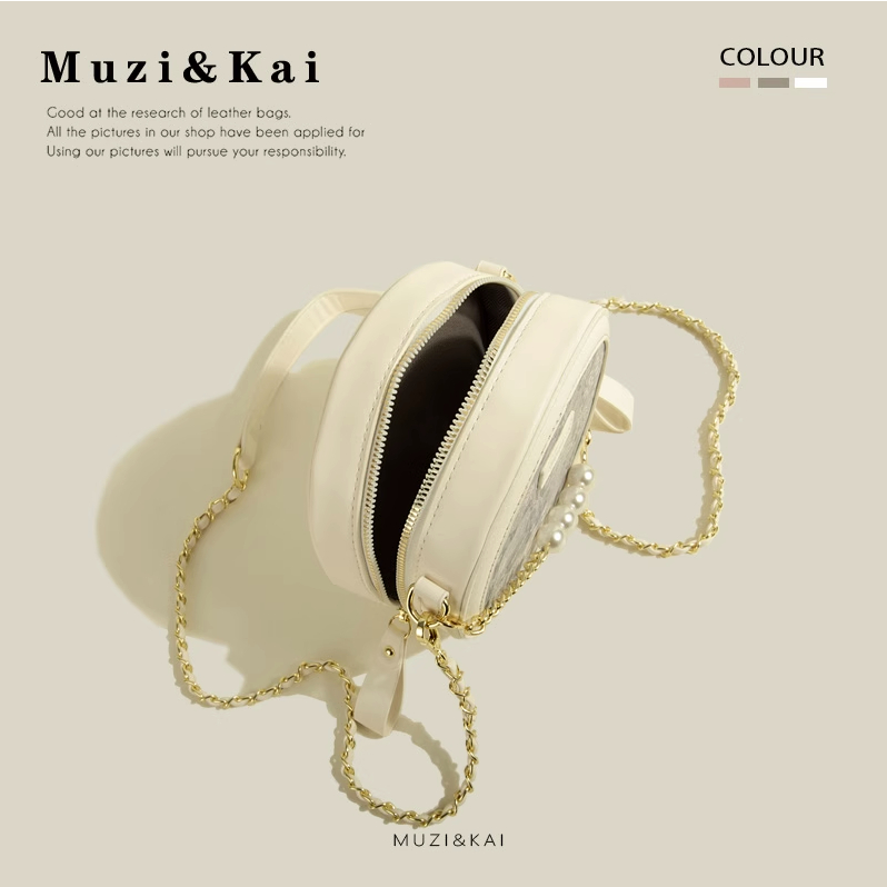🌸Hàng Order🌸 Túi Xách Muzi&kai Chính Hãng Dáng tròn Hoạ Tiết Quai Da Phối Xích Sang Chảnh Nữ Tính 🌸Hàng Quảng Châu