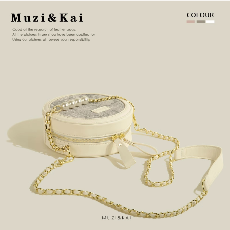 🌸Hàng Order🌸 Túi Xách Muzi&kai Chính Hãng Dáng tròn Hoạ Tiết Quai Da Phối Xích Sang Chảnh Nữ Tính 🌸Hàng Quảng Châu