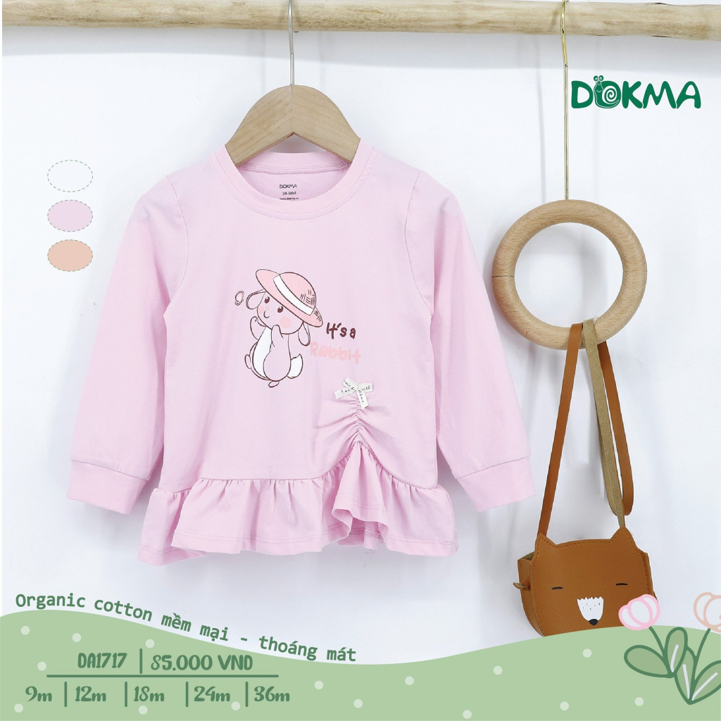 DA1717 - DA1117 Áo dài tay cài vai bé gái Dokma nhún bèo cotton mỏng