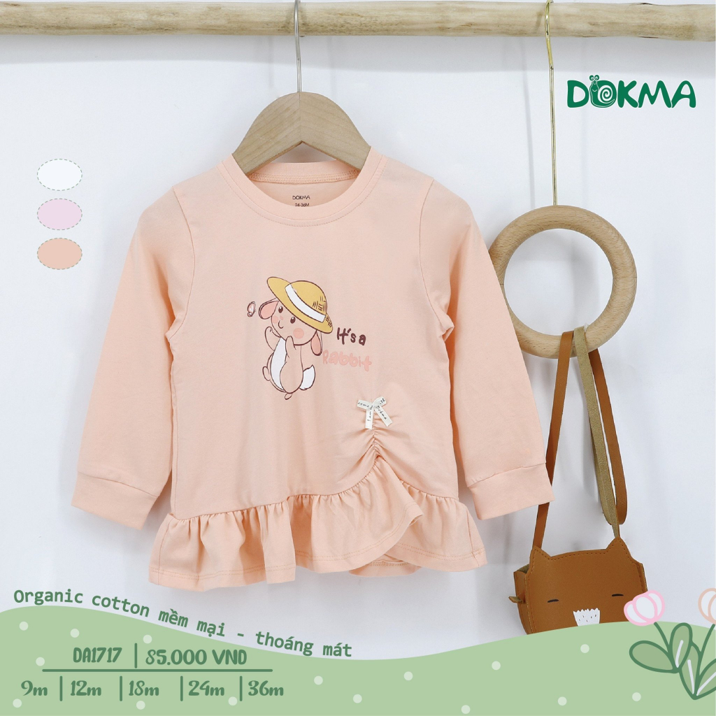 DA1717 - DA1117 Áo dài tay cài vai bé gái Dokma nhún bèo cotton mỏng