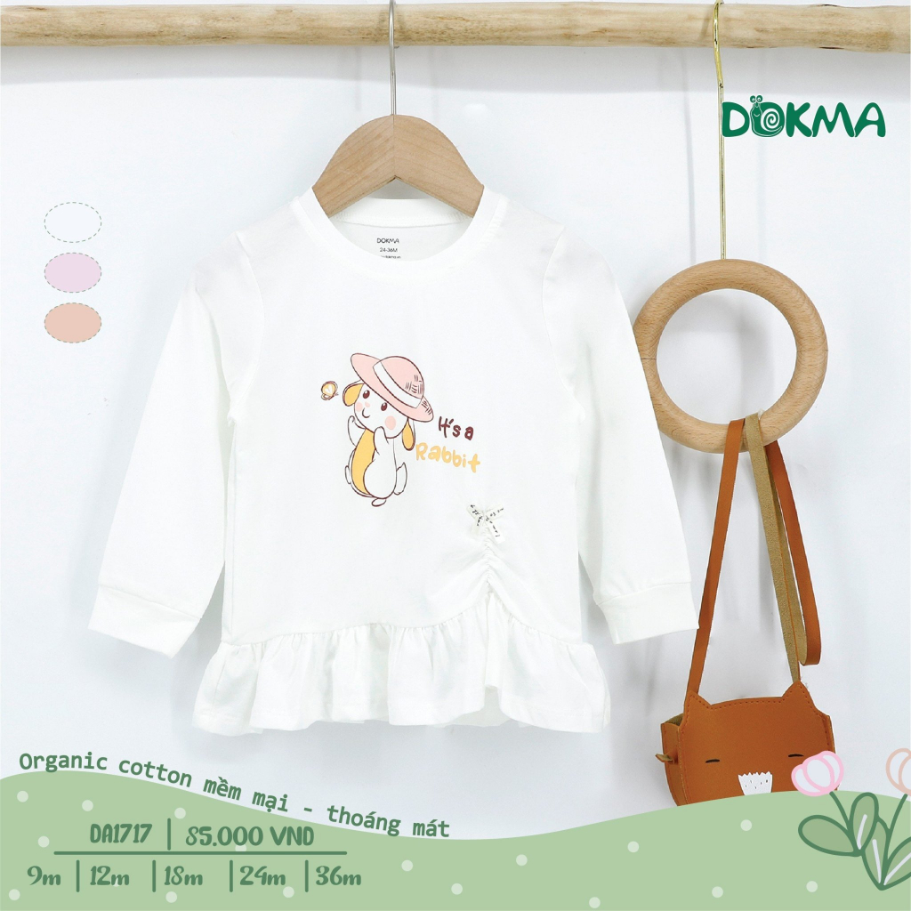 DA1717 - DA1117 Áo dài tay cài vai bé gái Dokma nhún bèo cotton mỏng