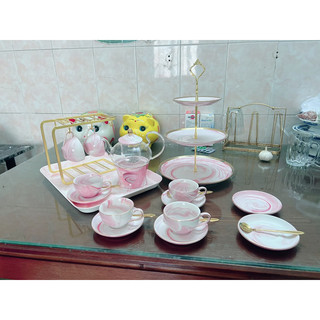 (hàng có sẵn )Bộ ấm trà chiều vân đá