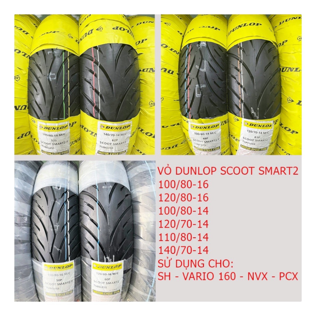 Vỏ Dunlop xe Vario,Click,Ab,PCX,Mio,Luvias,NVX,SH mode,ADV 150 mâm 14-16 inch mã 115 - D307 - SCOOT SMART TẶNG ÁO THUN