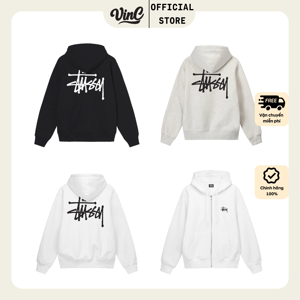 Áo Hoodie Zip Stussy Basic - AUTHENTIC 100% - PICK TRỰC TIẾP USA