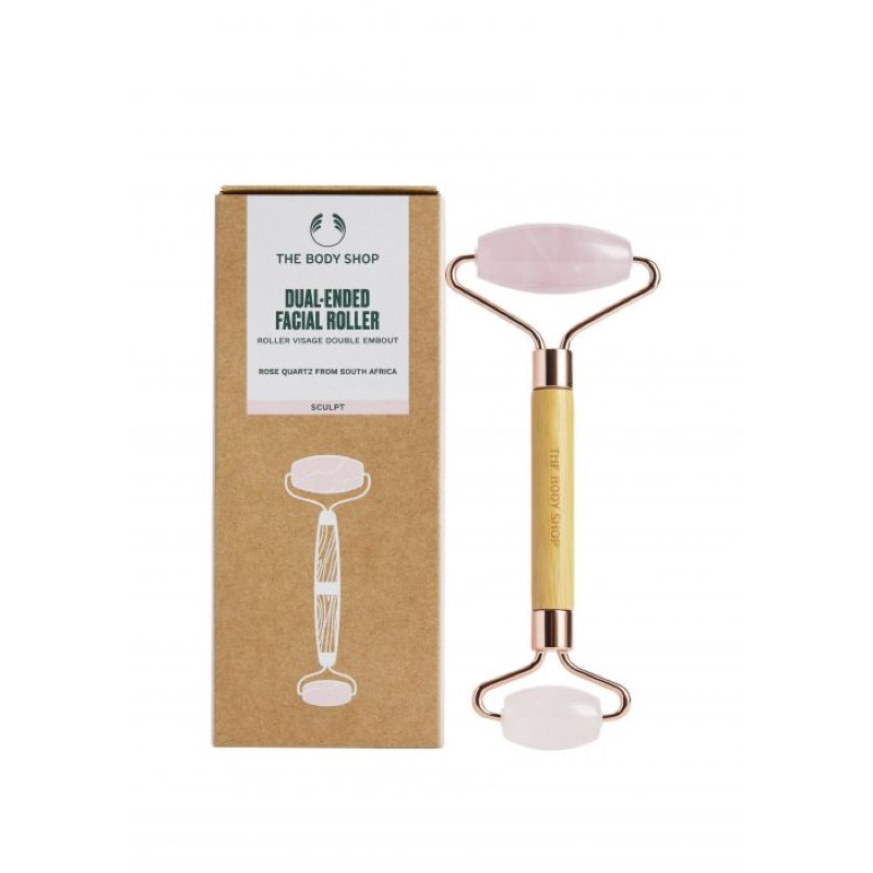 🎉tặng sample🔥Cây lăn matxa mặt chống lão hoá và thon gọn The Body Shop Rose & Shine Rose Quartz Dual Ended Facial Roller