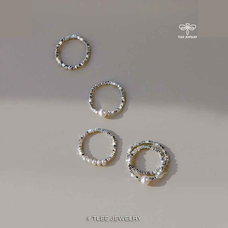 Nhẫn bạc nữ TLEE, nhẫn xỏ hạt vụn bạc cá tính TleeJewelry