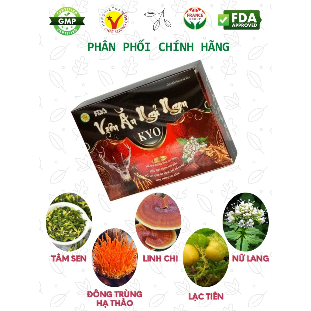 Viên Ăn Ngủ Ngon Kyo , An Thần, Ngủ Ngon và Sâu Giấc Hơn, Hộp 60 Viên,