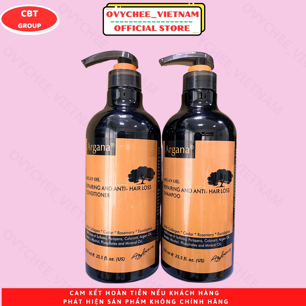 Cặp Dầu gội Xả Argana cam chống rụng, kích thích mọc tóc, phục hồi không gàu không ngứa size 500ml - 750ml | OVYCHEE