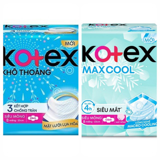 Băng vệ sinh Kotex khô thoáng , Maxcool - 3 kết hợp chống tràn - siêu mỏng - có cánh gói 8 miếng - 23cm