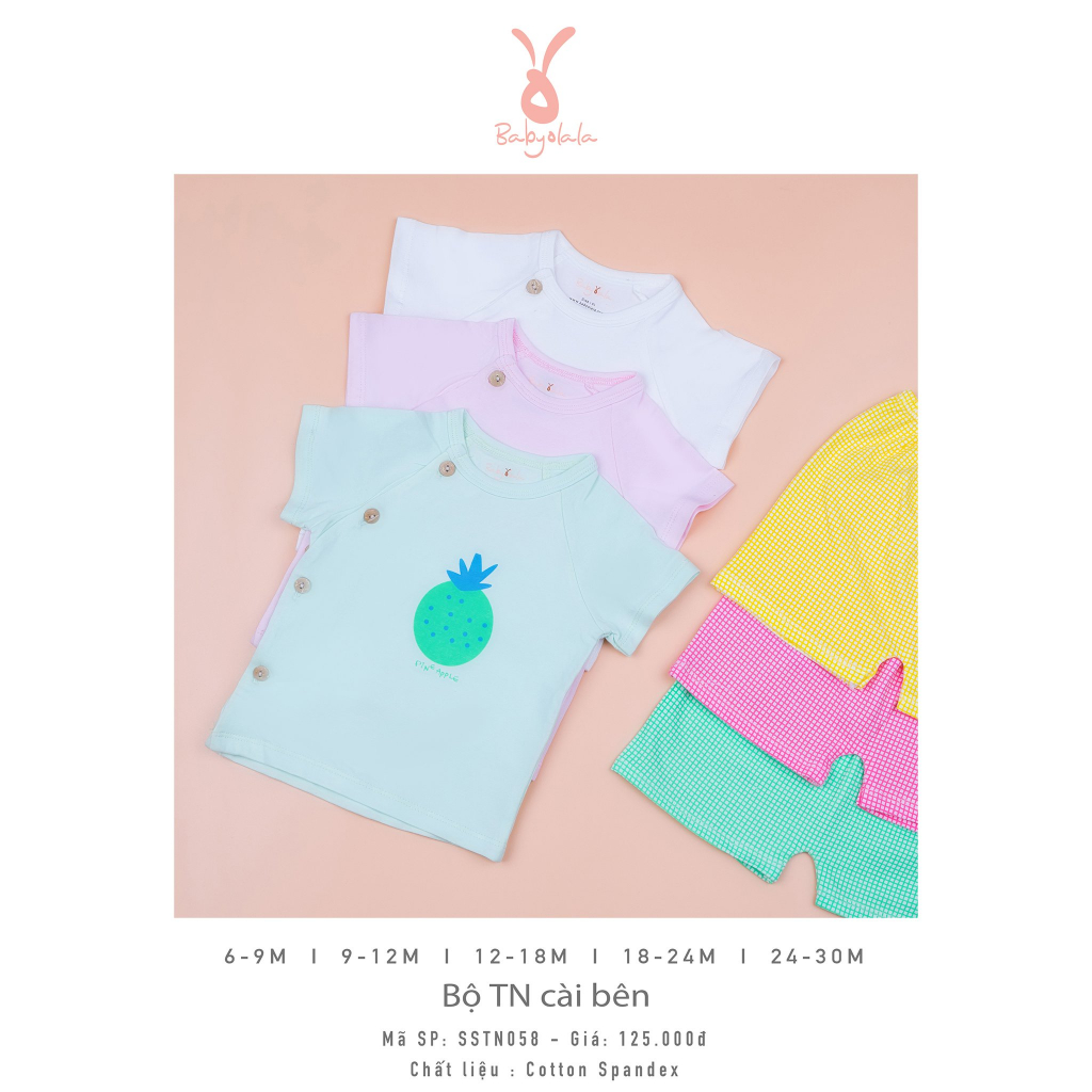 Bộ Tay Ngắn Cài Bên - Quần Caro BabyOlala SSTN058 từ 0kg - 11kg