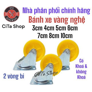 Bánh xe vàng nghệ 3cm, 4cm, 5cm, 6cm, 7cm, 8cm, 10cm - 2 Vòng Không Khóa - Có Khóa