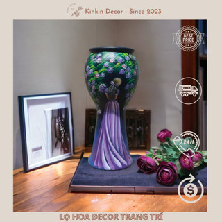 Bình hoa lọ hoa vẽ sơn 3d cô gái tím đỏ gốm bát tràng quà tặng đám cưới -kinkindecor