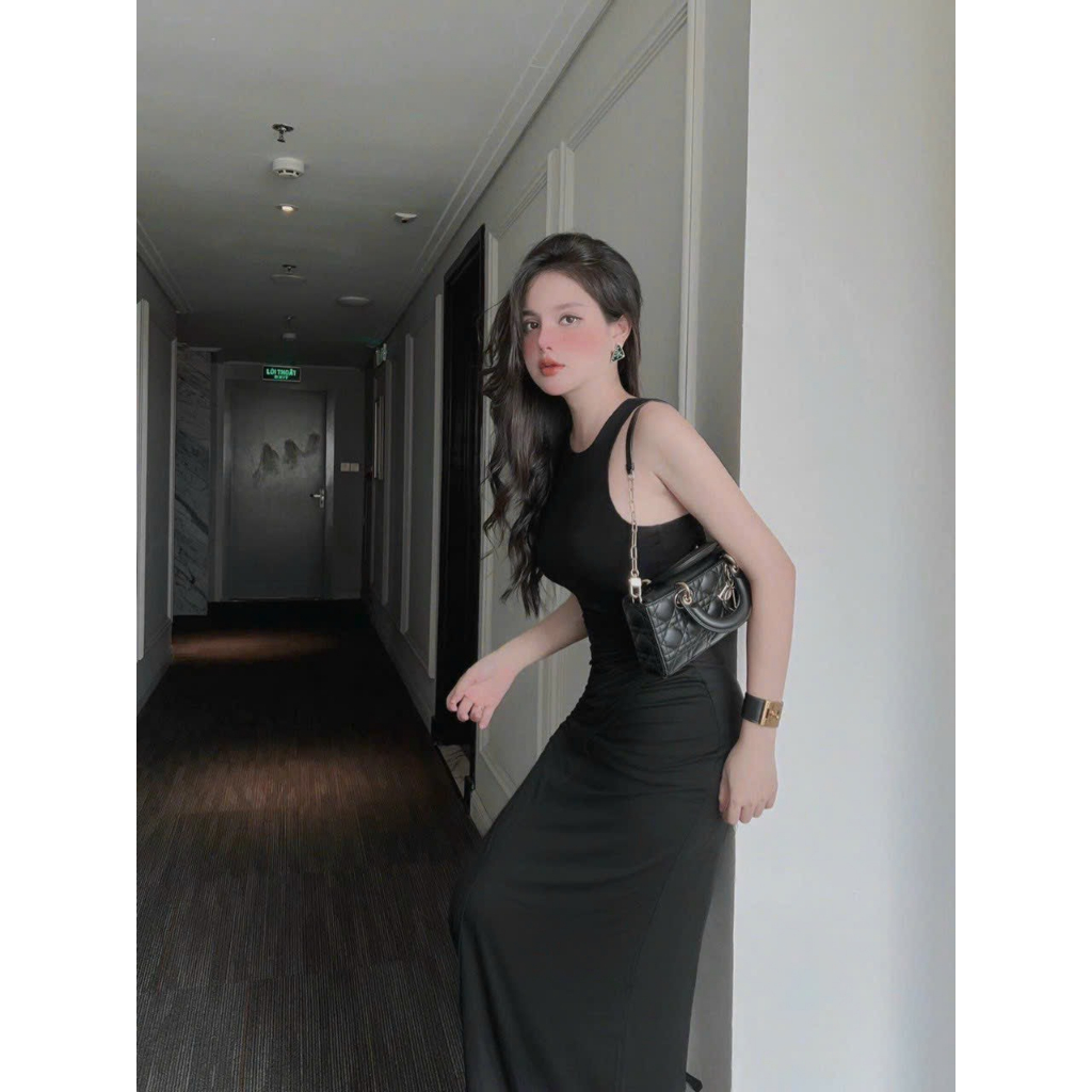 Đầm ôm ba lổ sát nách nhún eo đắp tà chéo tôn dáng - chất thun dẻo