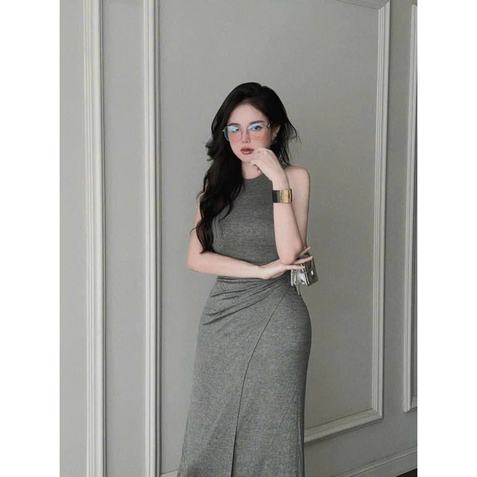 Đầm ôm ba lổ sát nách nhún eo đắp tà chéo tôn dáng - chất thun dẻo