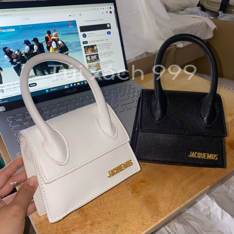 Túi xách mini cầm tay đeo chéo chữ IN NỔI Jacquemus size 14cm da sướt thời trang hot girl sang chảnh