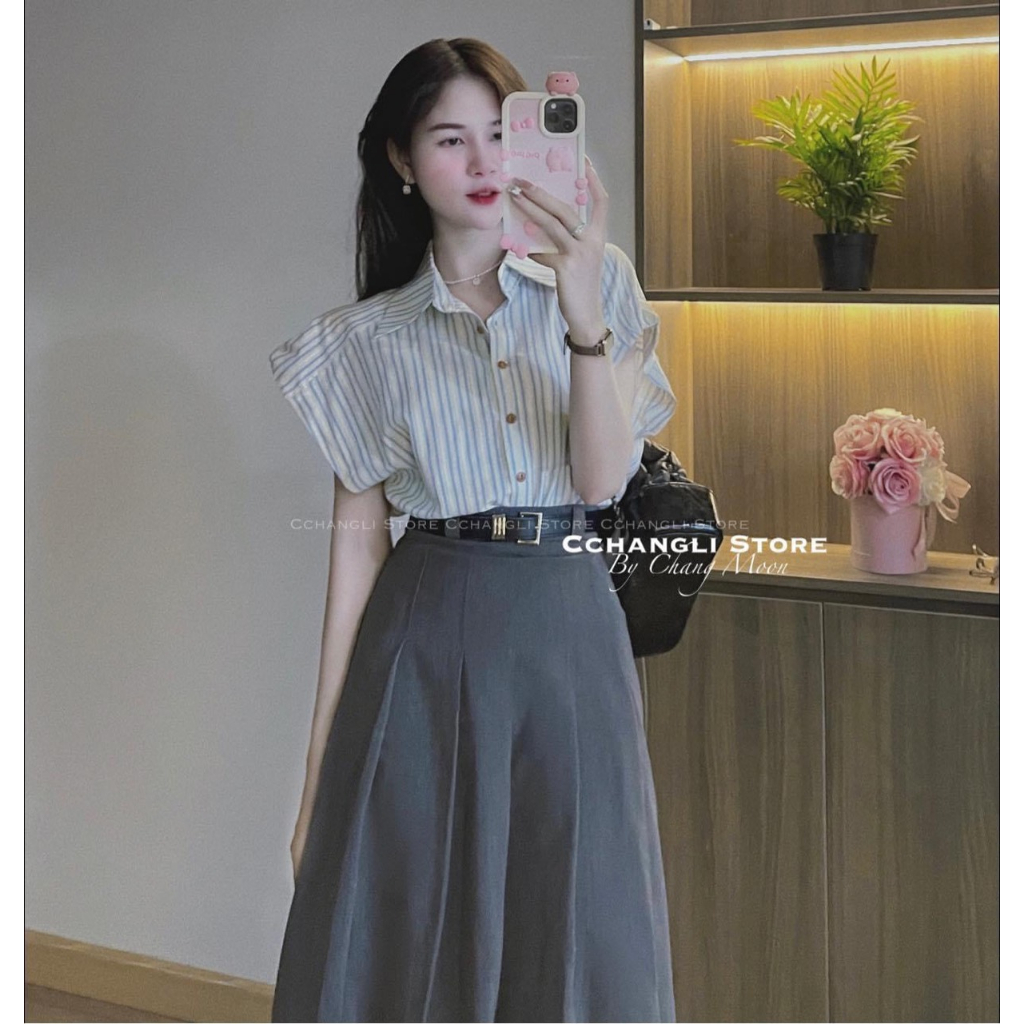 Chân váy xếp ly dáng dài kèm đai chất ruby - 247store.vn - Chanvay2955_P6K15