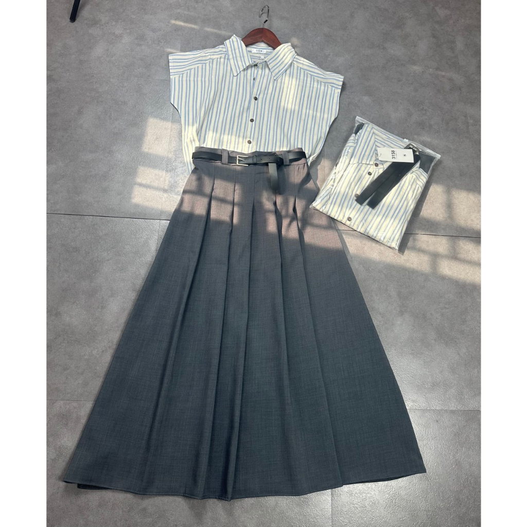 Chân váy xếp ly dáng dài kèm đai chất ruby - 247store.vn - Chanvay2955_P6K15