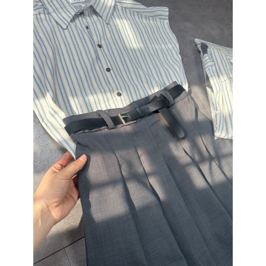 Chân váy xếp ly dáng dài kèm đai chất ruby - 247store.vn - Chanvay2955_P6K15