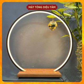 Kệ đèn Led tròn kệ gỗ hào quang chân cắm USB đặt tượng phật, thác khói, decor trang trí tiểu cảnh, để bàn, phong thủy