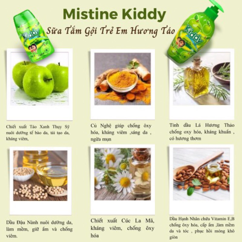 SỮA TẮM GỘI TOÀN THÂN TRẺ EM HƯƠNG TÁO MISTINE KIDDY HEAD TO TOE BATH APPLE - 400ml
