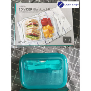 Hộp thủy tinh lock&lock đựng thực phẩm/ mang cơm văn phòng chia 2 ngăn kèm muỗng,nĩa llg447 - 1020ml