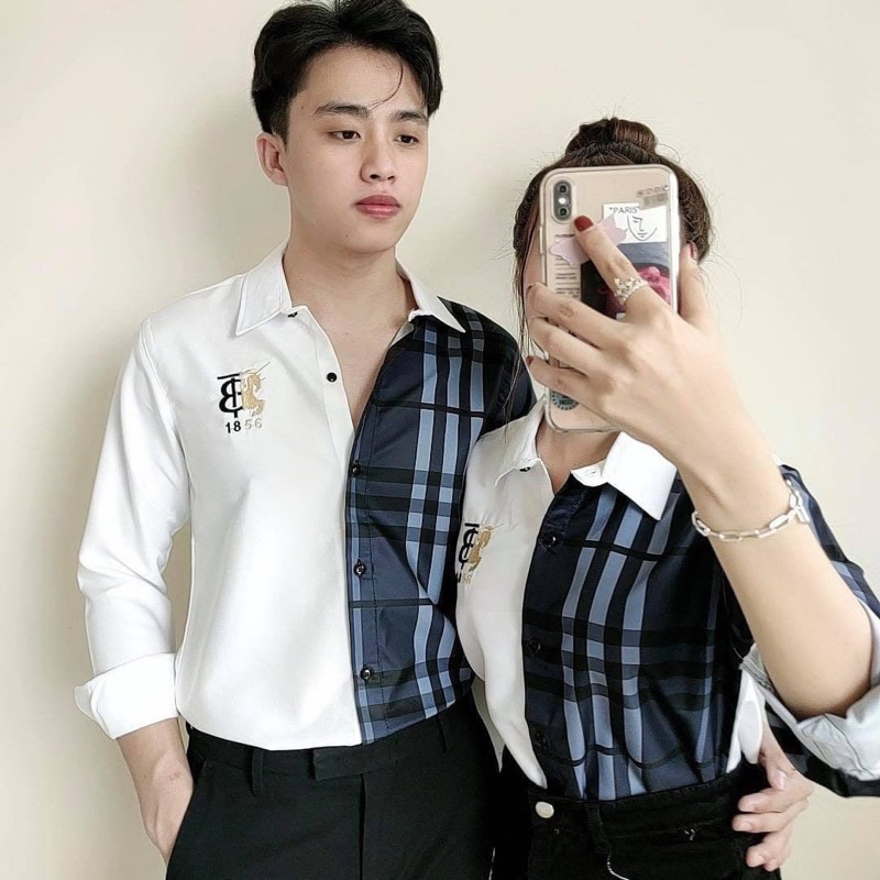 Áo so mi nam nữ,dài tay thêu ,chất liệu lụa cao cấp thoáng mát