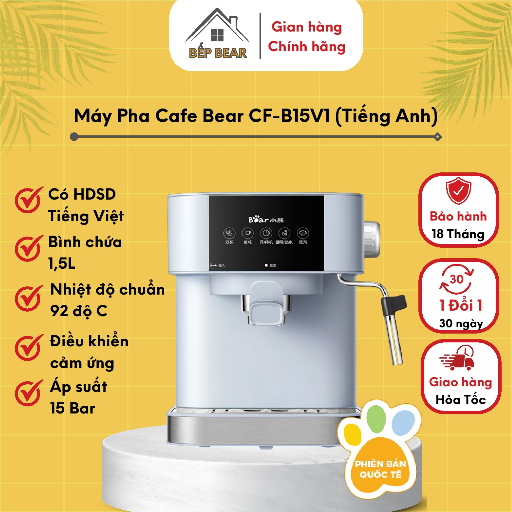 Máy Pha Cà Phê Tự Động Bear CF-B15V1, Pha Cafe, Espresso, Đánh Bọt Sữa, Bản Quốc Tế Bảo Hành 18
