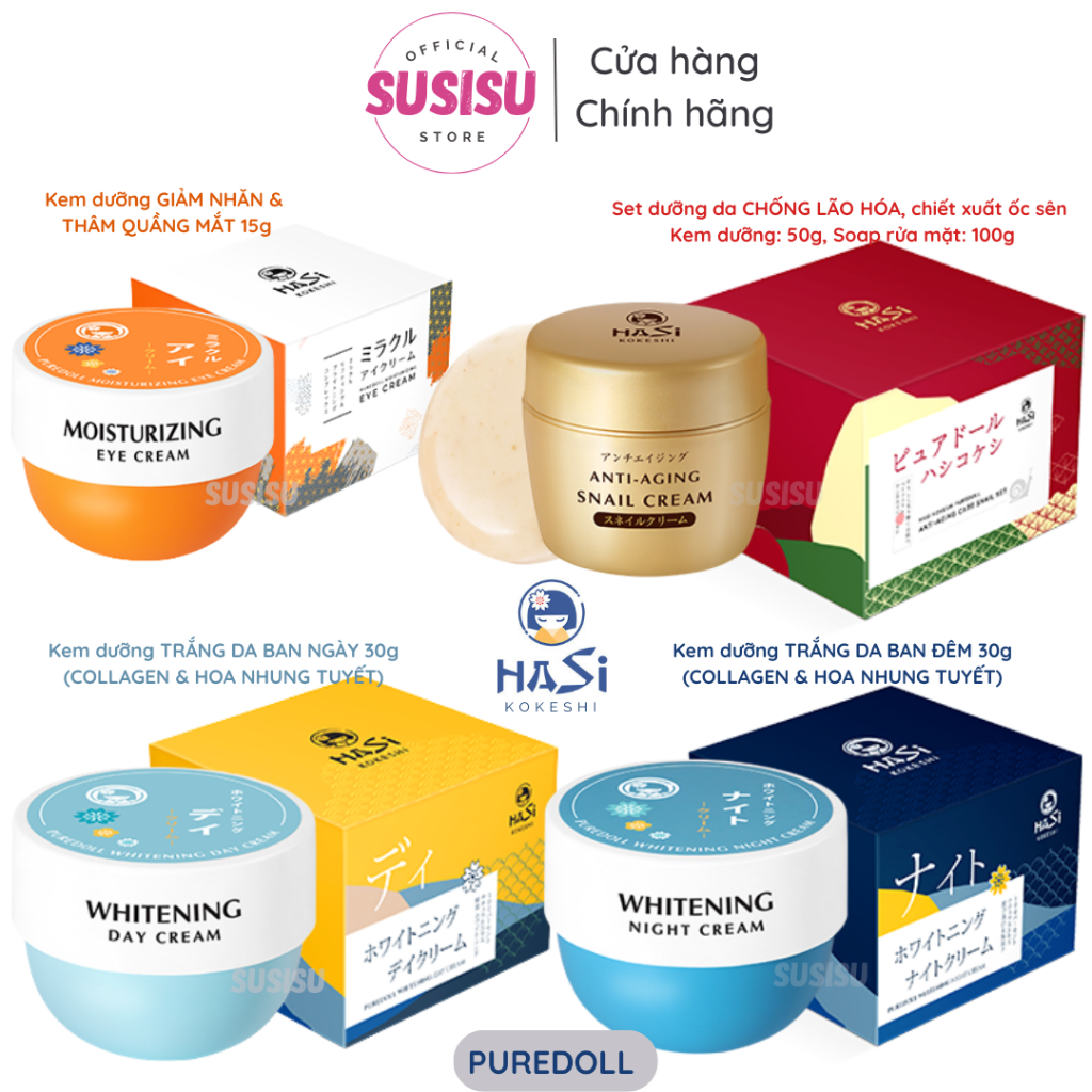 Kem dưỡng Hasi KOKESHI PUREDOLL Ngày/Đêm |Kem dưỡng da vùng mắt g﻿iảm nhăn và thâm quầng mắt |Kem c﻿hống l‎ão h‎óa Hasi