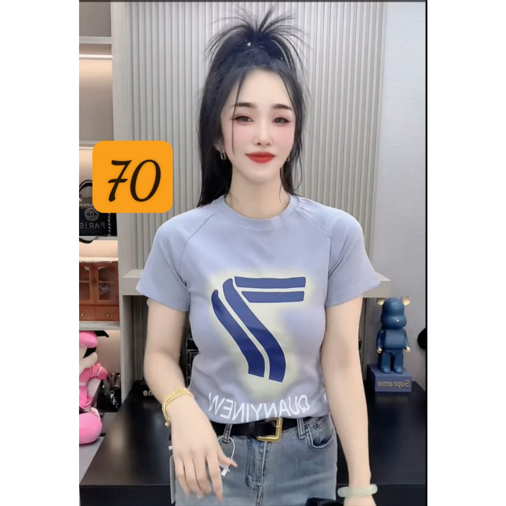 Áo Thun Nữ Cổ Tròn Vải Cotton Phông Tay Ngắn In Số 7