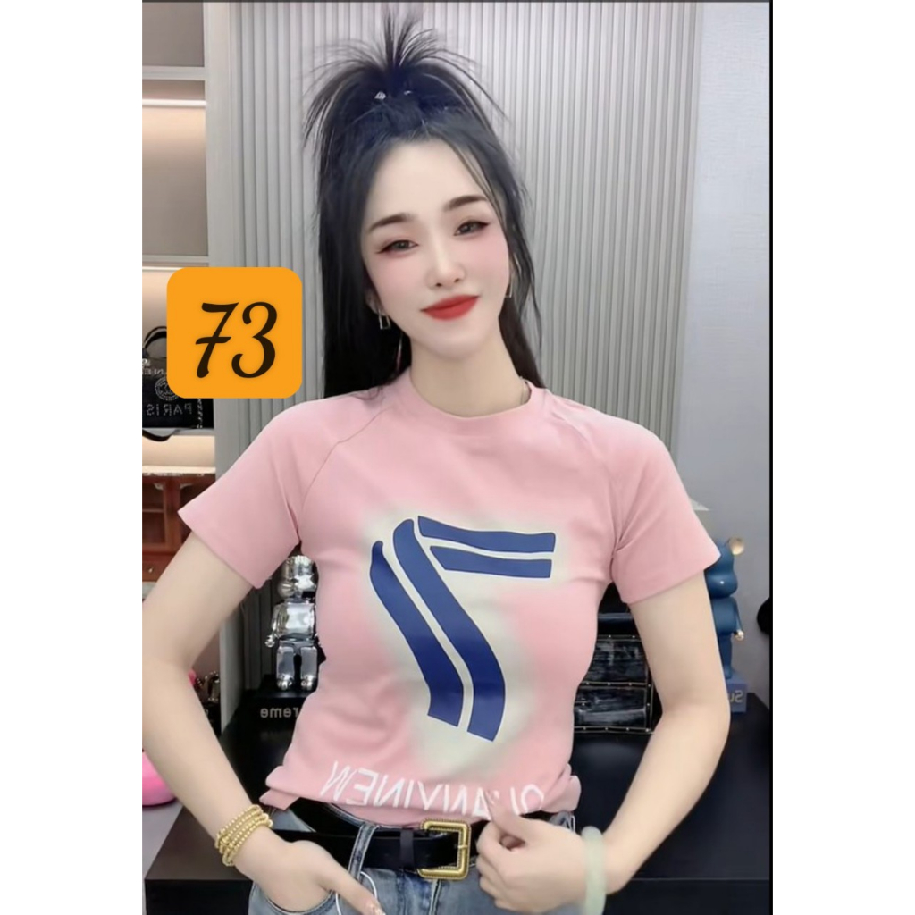 Áo Thun Nữ Cổ Tròn Vải Cotton Phông Tay Ngắn In Số 7