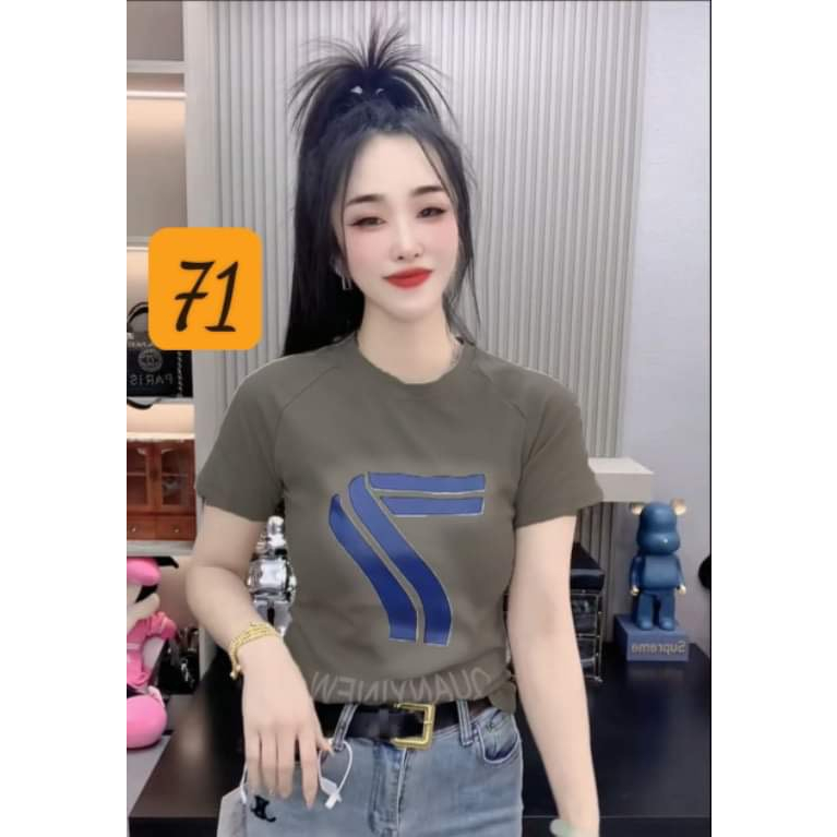 Áo Thun Nữ Cổ Tròn Vải Cotton Phông Tay Ngắn In Số 7