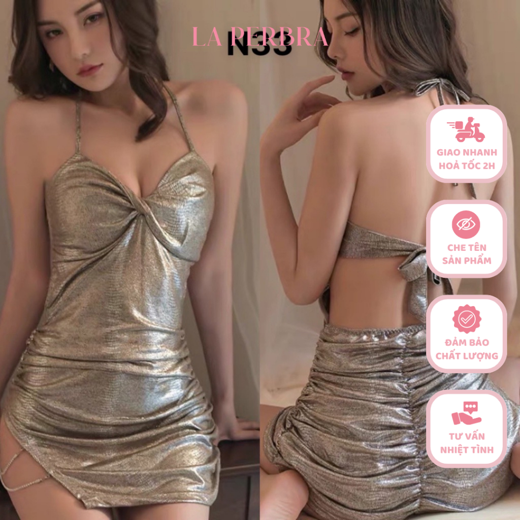 Váy Ngắn Sexy Vải Ánh Nhũ Sáng Lấp Lánh Nổi Bật Đầm Nữ Gợi Cảm La Perbra