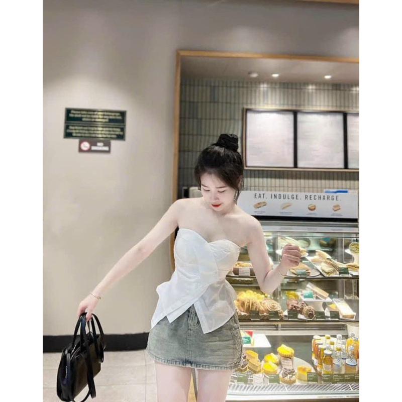 Áo ống cúp ngực  peplum babydoll xoè vạt chéo - B5P