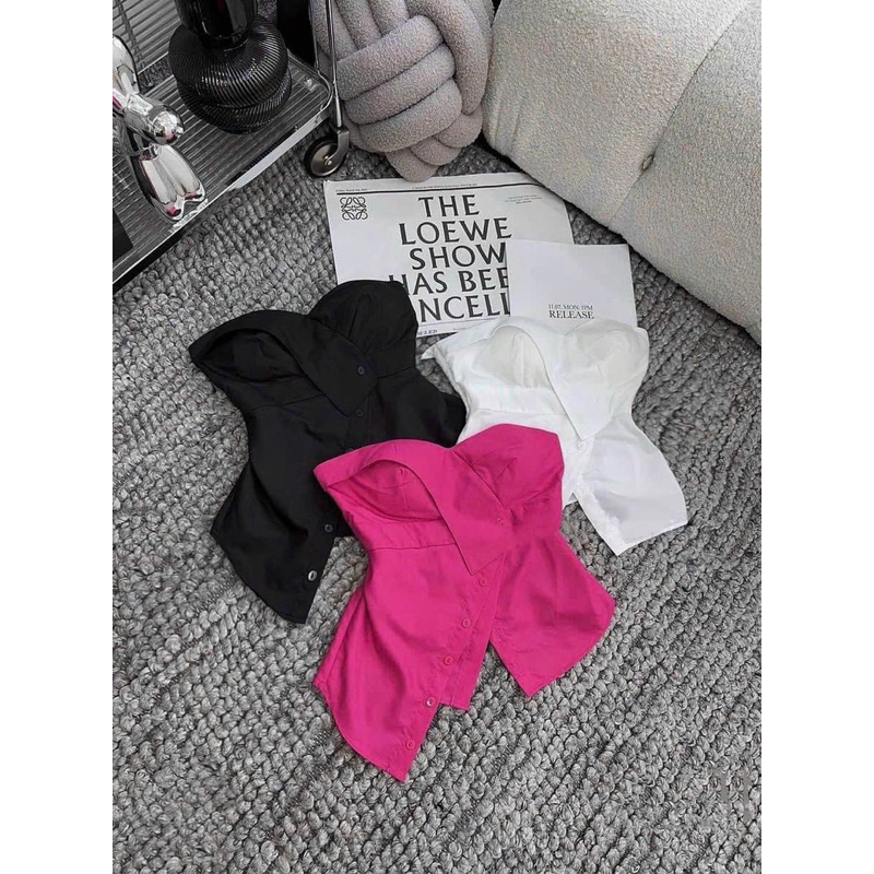 Áo ống cúp ngực  peplum babydoll xoè vạt chéo - B5P