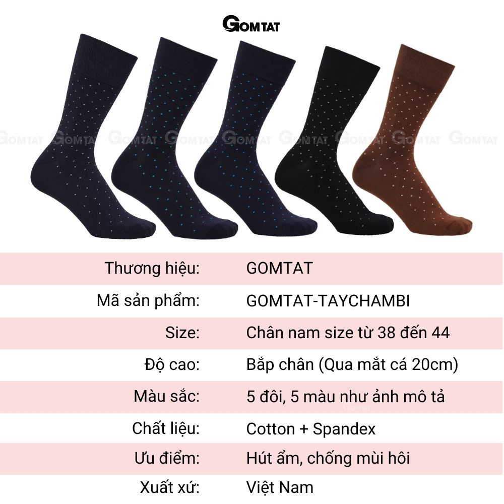 Tất nam cổ cao đi giày tây GOMTAT hoạ tiết chấm bi, chất liệu cotton cao cấp, thoáng khí êm chân  -GOM-CHAMBI-1DOI