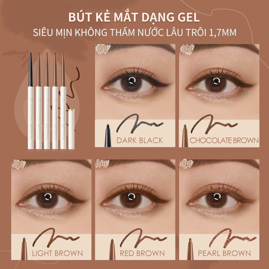 Chì gel kẻ mắt Focallure chống thấm nước, lâu trôi, đường kẻ mảnh mai, màu sắc đa dạng trọng lượng 1G - FA243