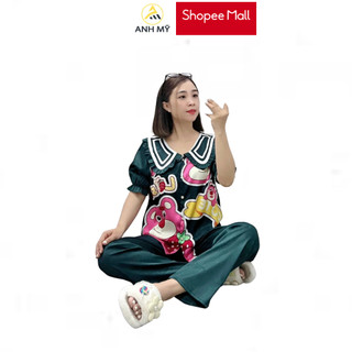 Đồ bộ nữ mặc nhà ANH MỸ pijama chất liệu lụa xước cao cấp tay ngắn quần dài xước bèo SP0139 official.anhmy
