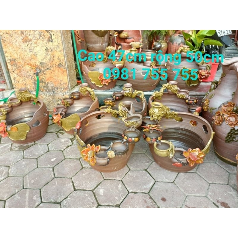 Thác Nước Phong Thủy _dáng Bát Gốm Phù Lãng ( kèm Bơm ) đài phun nước