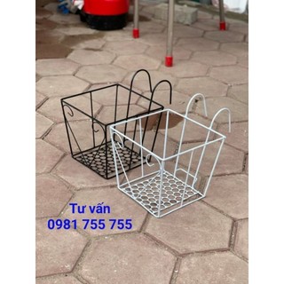 Giỏ sắt treo hoa ban công vuông 24cm - giá sắt để chậu cây