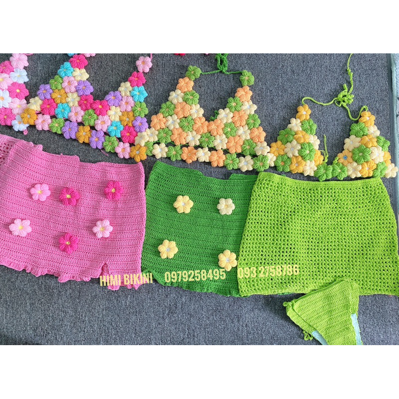 SET LEN HOA CHÂN VÁY LƯỚI PHỐI MÀU SIÊU ĐẸP HANDMADE , crochet