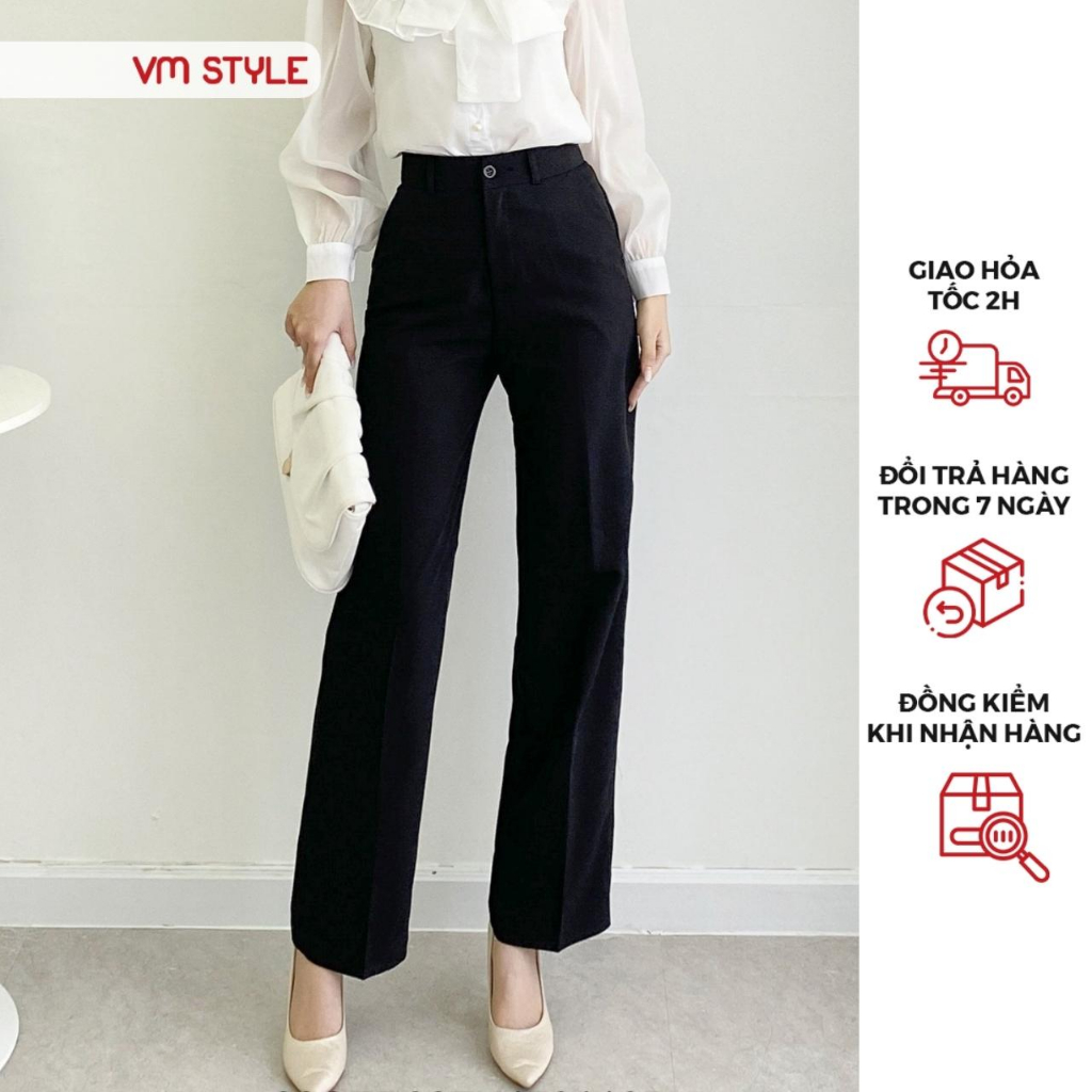 [Mã FATREND2810 giảm đến 30k tối đa 99k] Quần tây nữ lưng cao VMSTYLE ống rộng trơn thời trang công sở -09139- QTR00004