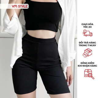 Quần legging nữ lửng VMSTYLE,biker vải thun tăm co giãn ôm sát thể thao -51- 22QL02P22401 LLU00002