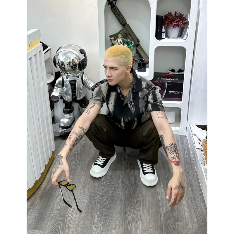 Áo sơ mi nam Cuban Shirt by ZIG ZAG, vải lụa thoáng mát, không nhăn, form regular | Sơ Mi họa tiết vệt loang