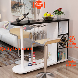 Bộ quầy bar mini tại nhà phong cách châu âu khay để ly giá inox chất liệu gỗ cao cấp - quầy bar phòng khách hiện đại