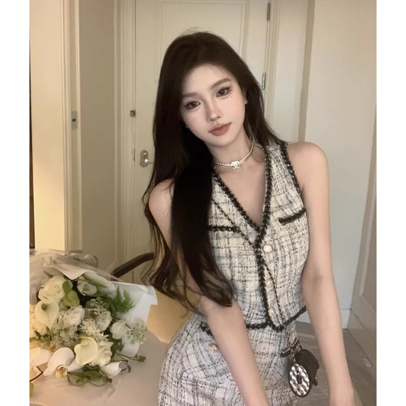 Áo Khoác/Áo dạ tweed màu nâu tây cực xinh phong cách sang chảnh