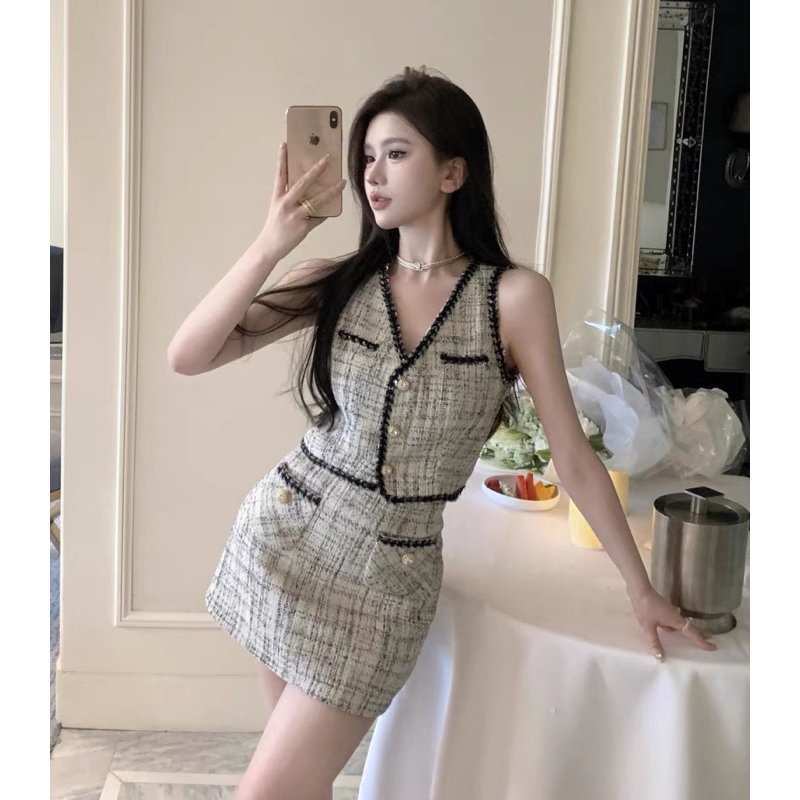 Áo Khoác/Áo dạ tweed màu nâu tây cực xinh phong cách sang chảnh