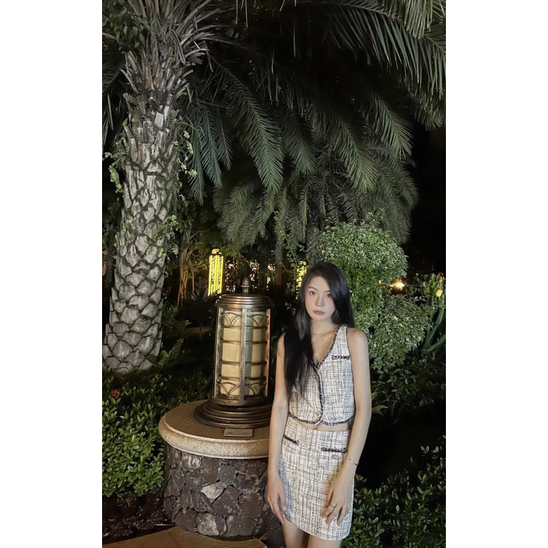 Áo Khoác/Áo dạ tweed màu nâu tây cực xinh phong cách sang chảnh