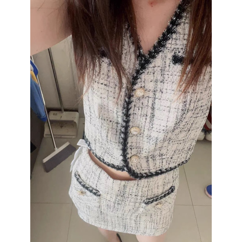 Áo Khoác/Áo dạ tweed màu nâu tây cực xinh phong cách sang chảnh